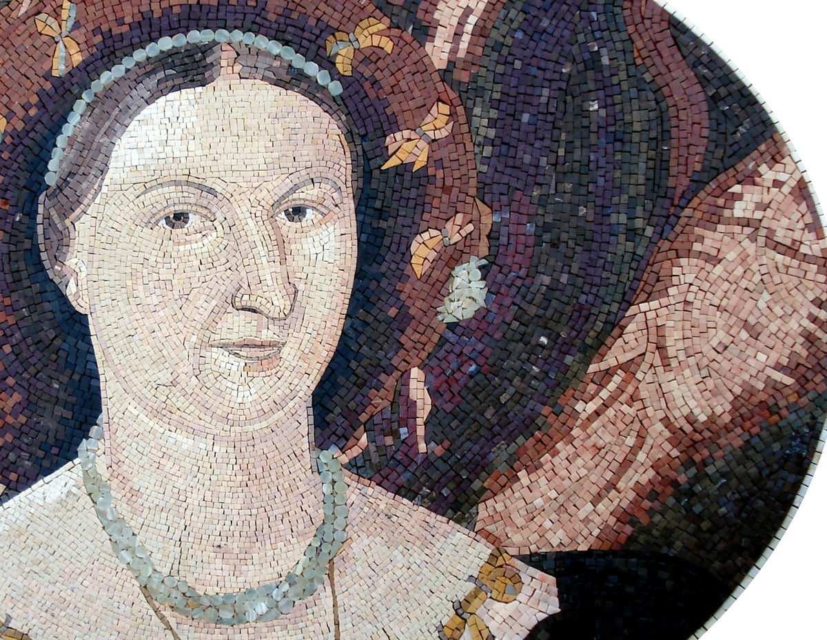Duchess Woman Marble Mosaic Mural: Handmade Indoor/Outdoor Wall Art