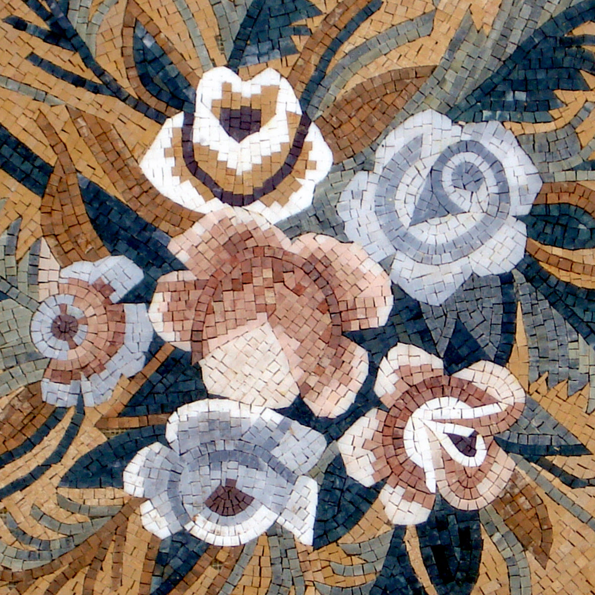 Elegant 32-Inch Handmade Marble Mosaic Medallion - Floral Pattern Art Tile Stone Décor - Customization available