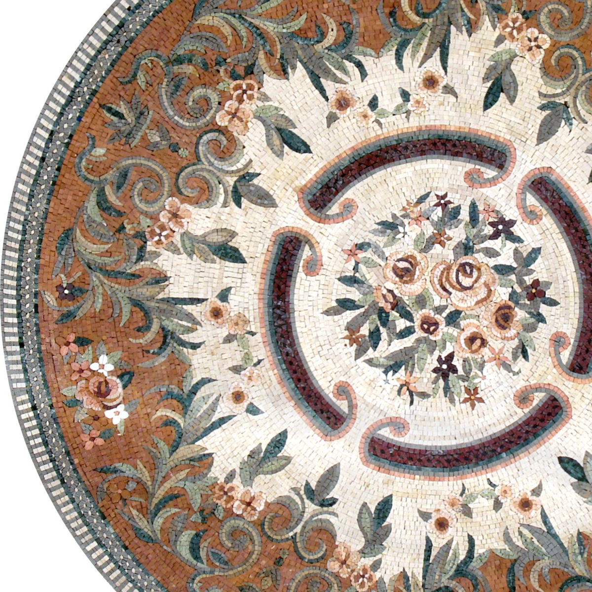 Handmade Marble Medallion Mosaic Artisanal Stone Décor with Floral Elegance - Customization available