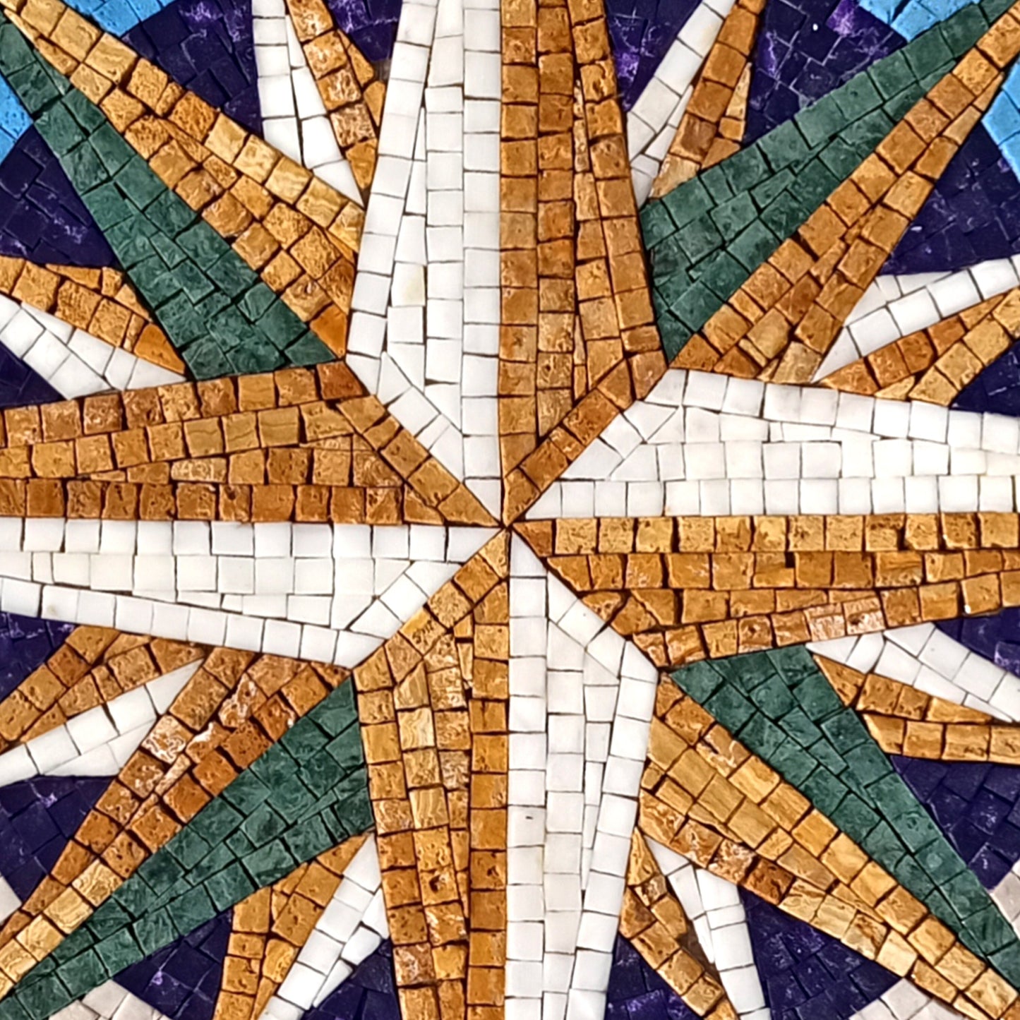 Artisanal Beauty - 32-Inch Handmade Compass & Pool Tile Medallion Marble Mosaic Art - Customization available