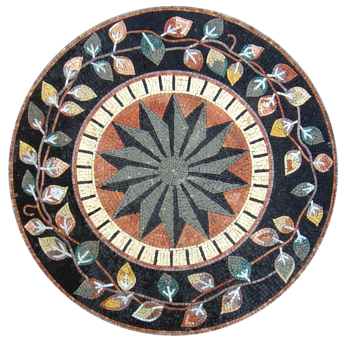 Handmade Marble Mosaic Medallion: Floral Art Tile, 40-Inch Stone Décor