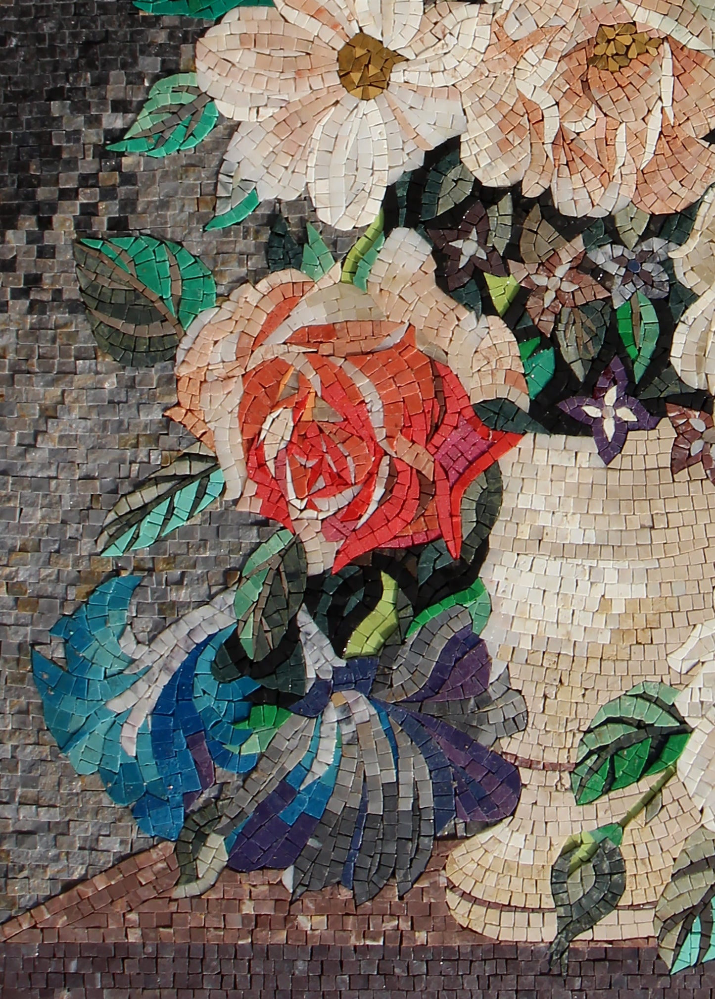 Handmade Marble Mosaic Art: Vertical Flower Vase Wall Decor