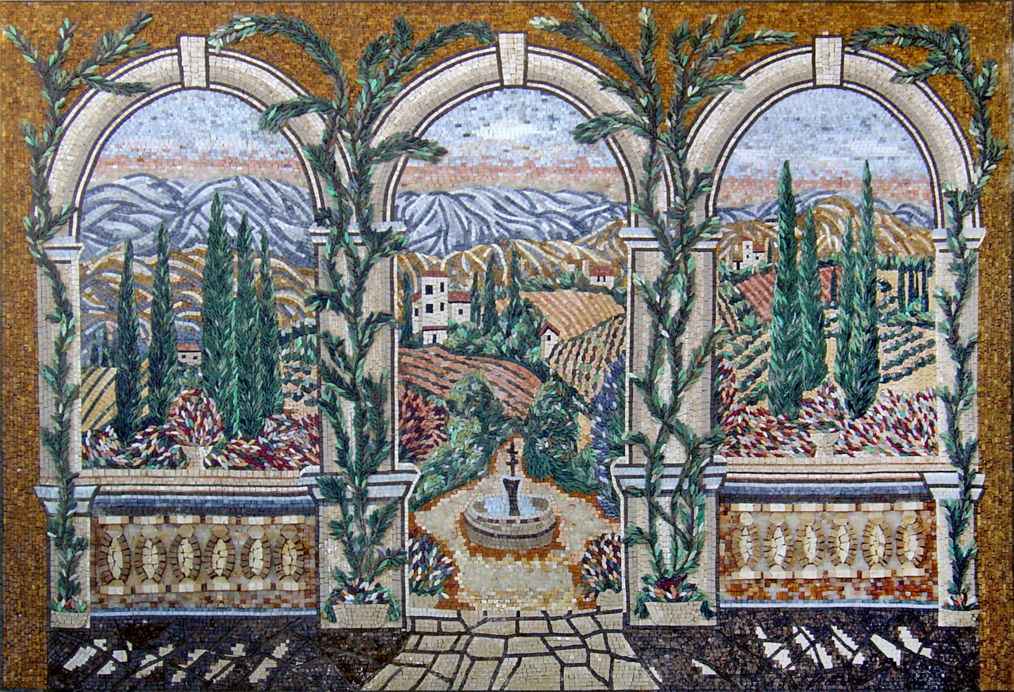 Botanical Mosaic Tile: Handmade Marble Leaves Pattern (80” x 56")