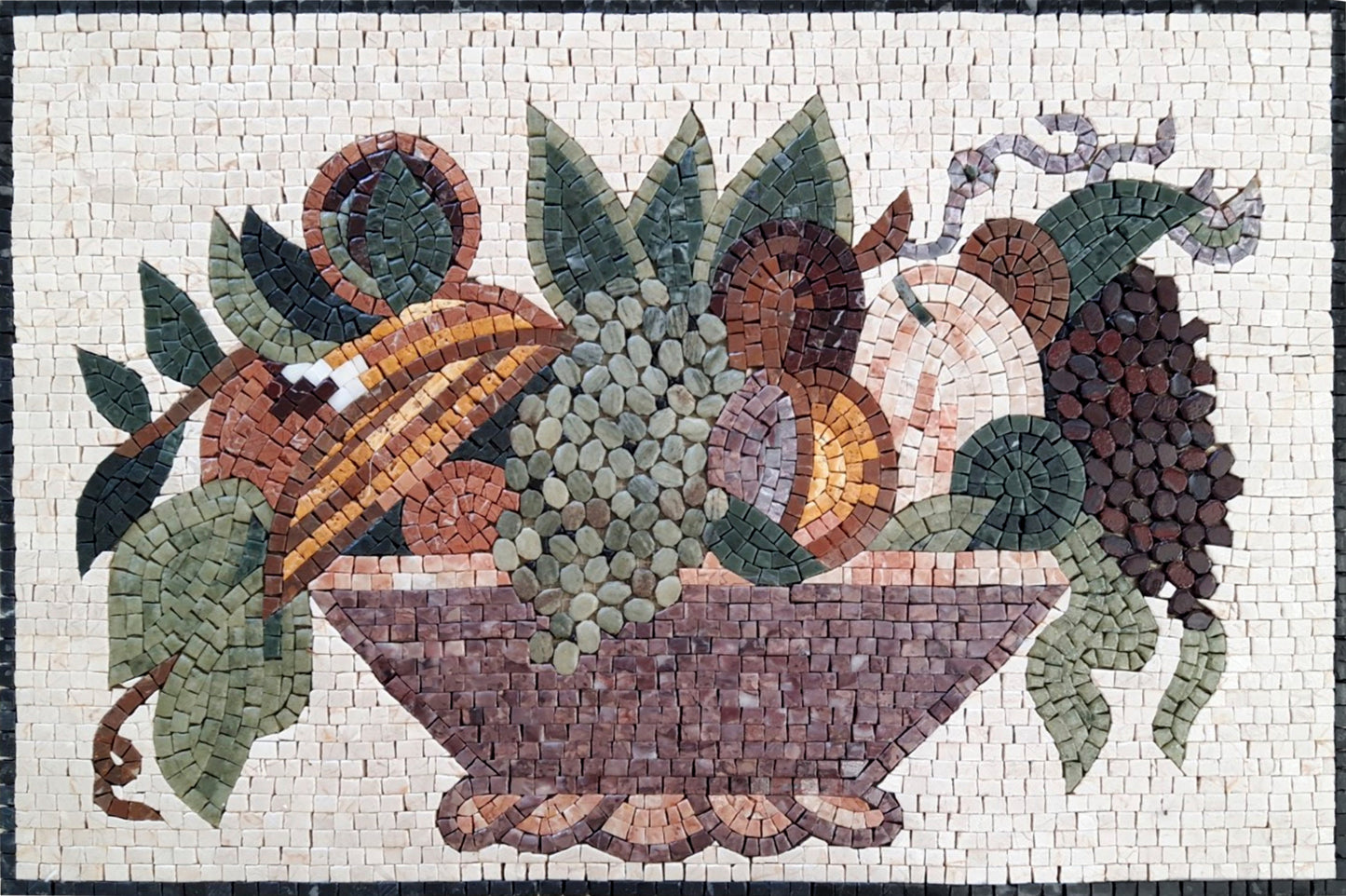 MOSAIC KITCHEN BACKSPLASH - Fruit Bowl Still-Life Atop White Background Mosaic Wall Art