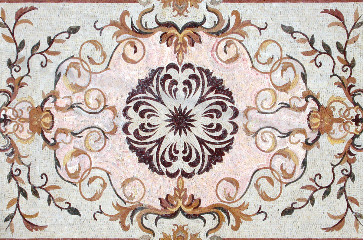 Floral Marble Mosaic Tile Rug: Handmade Stone Art