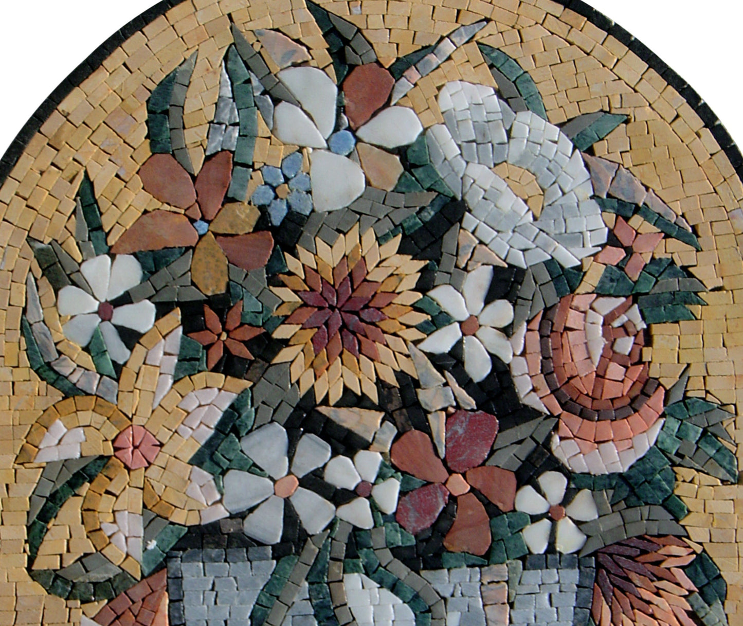 Handmade Marble Mosaic Art: Floral Bouquet in Vase Wall Decor