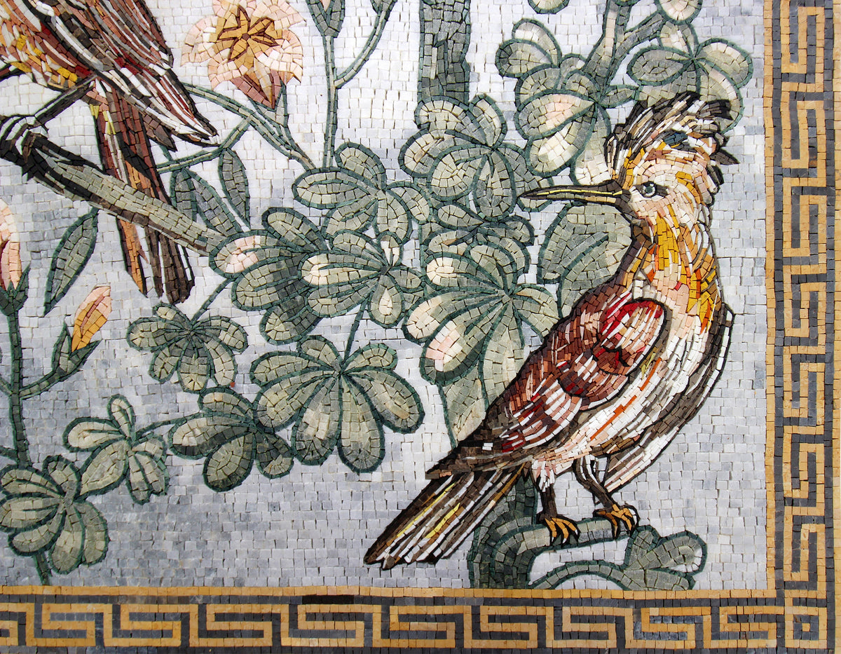 Handmade Birds Mosaic Tile: Hoopoe and Kingfisher Art (40x40)