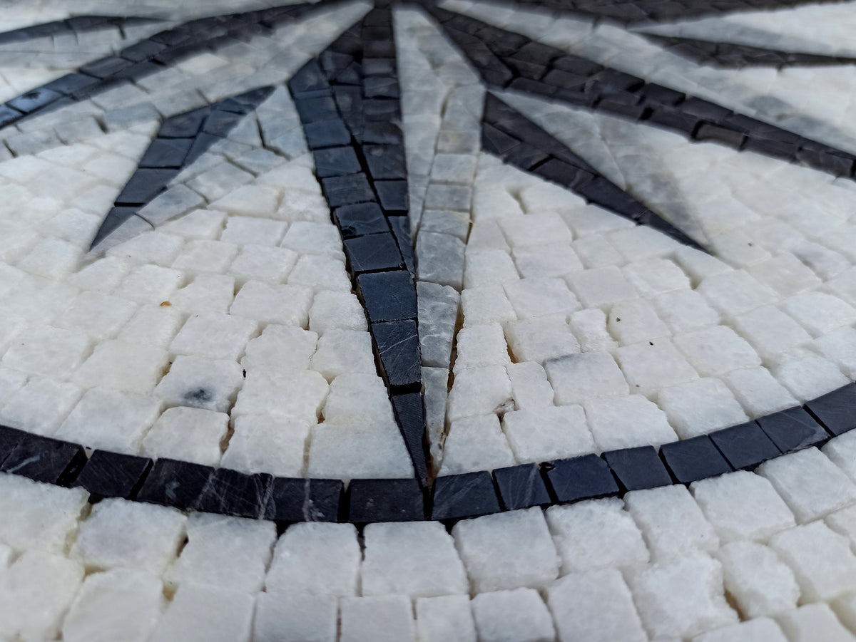 Artisanal Beauty: Handmade Compass & Pool Medallion Marble Mosaic Art Tiles - Customization available