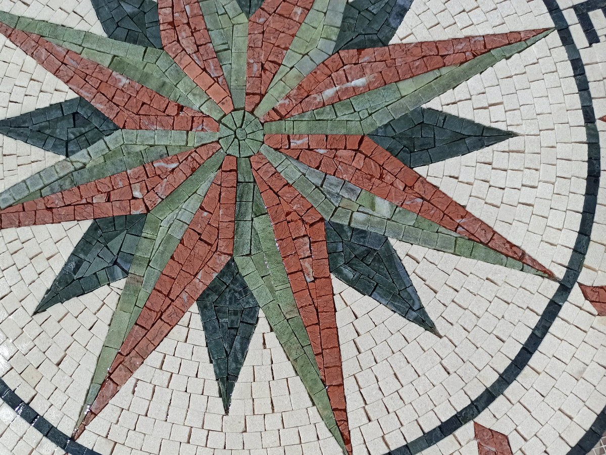 MOSAIC ART DESIGN -Pink and Green Compass Rose Mosaic Medallion - Customization available