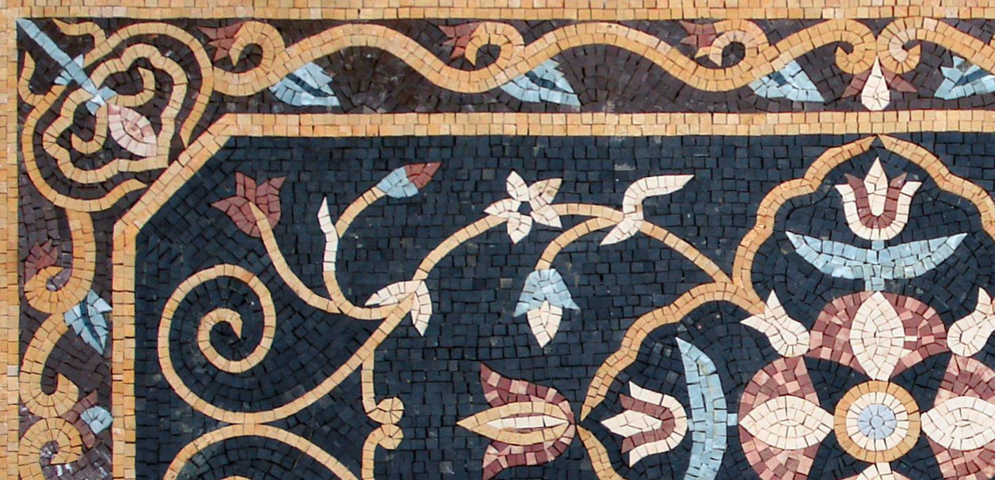 Floral Mosaic Rug: Handmade Stone Art, Home Decor (60” x 36”)