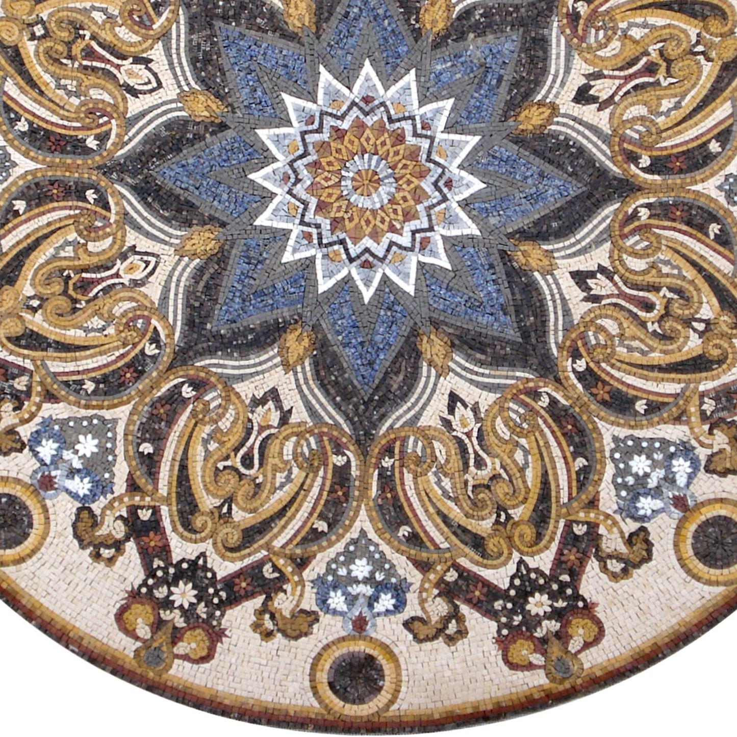Opulent Beauty Handmade Ornate Gold and Blue Patterned Mosaic Medallion - Customization available