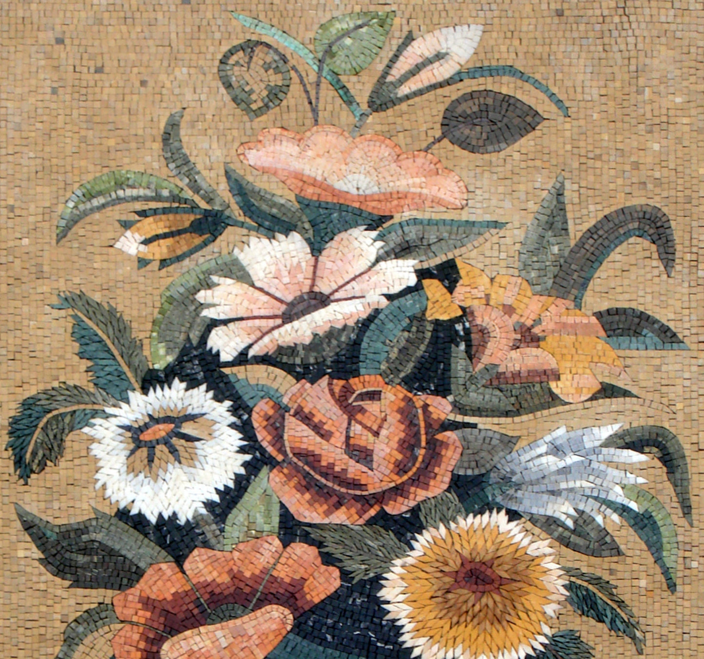 Handmade Marble Mosaic Flower Vase Wall Art: 60” x 40”