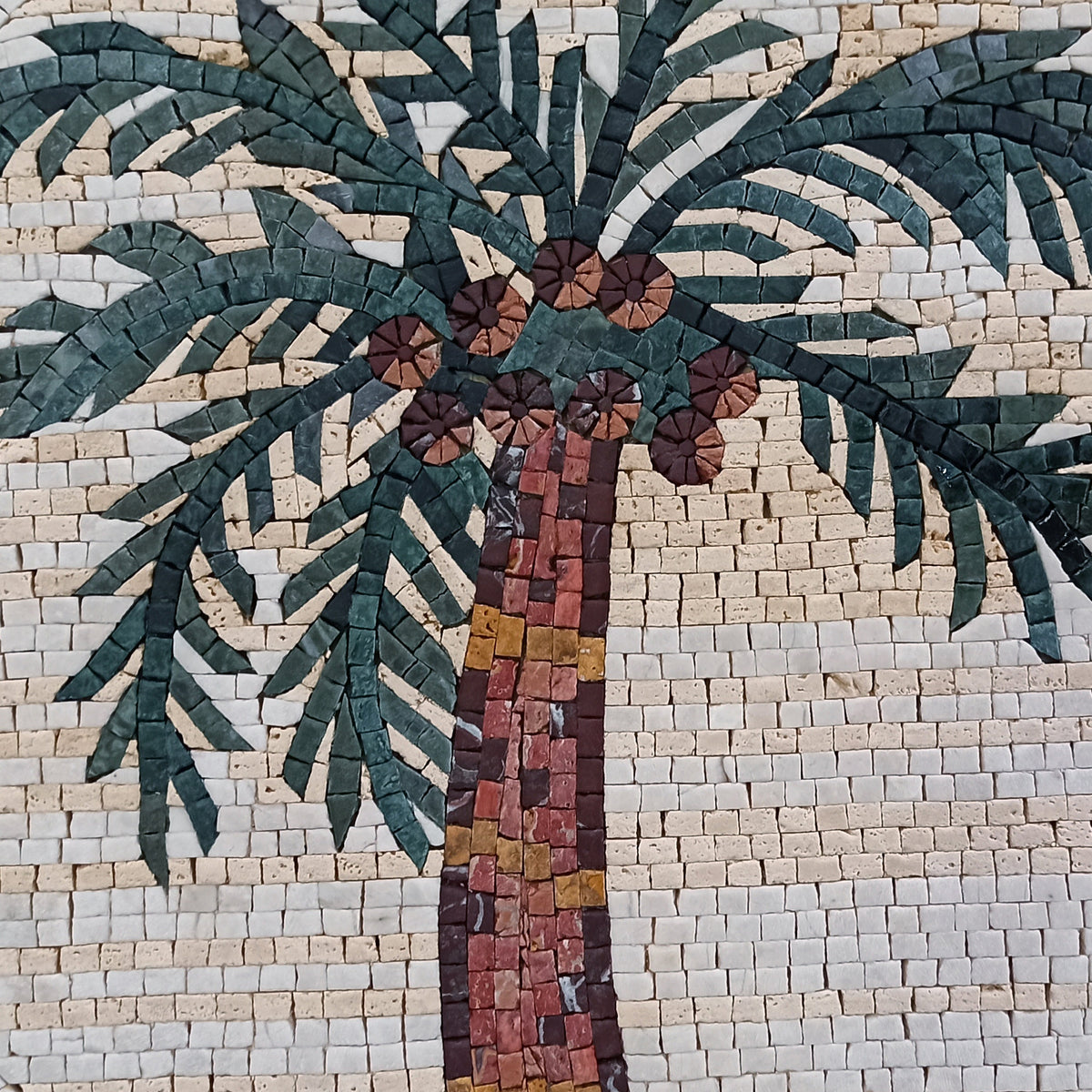 Tropical Tranquility - 24-Inch Handmade Coconut Tree Decorative Medallion - Marble Mosaic Art Tile - Customization available