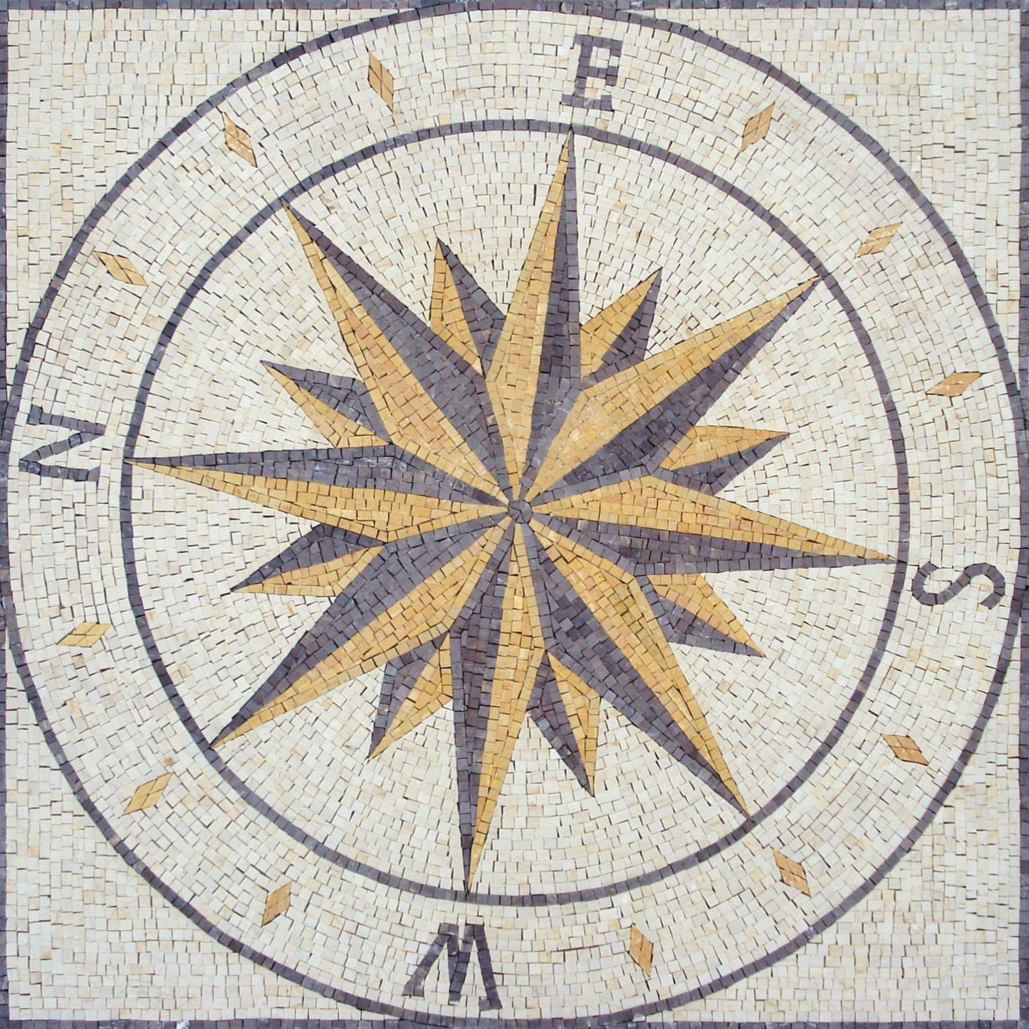 Handmade Nautical Compass Rose Mosaic Tile: 32" Indoor/Outdoor Art