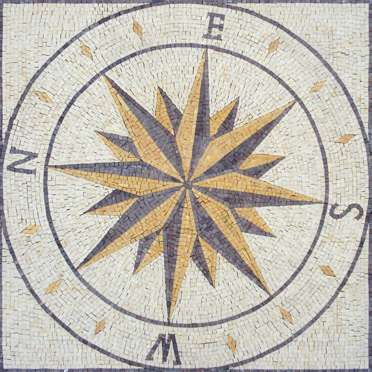 Handmade Nautical Compass Rose Mosaic Tile: 32" Indoor/Outdoor Art