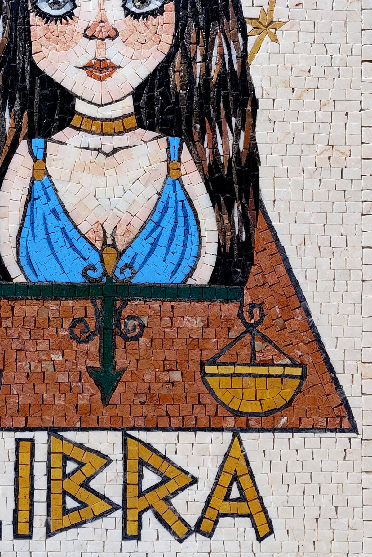 Libra Zodiac Mosaic Tile Art: Handmade Marble Wall Decor