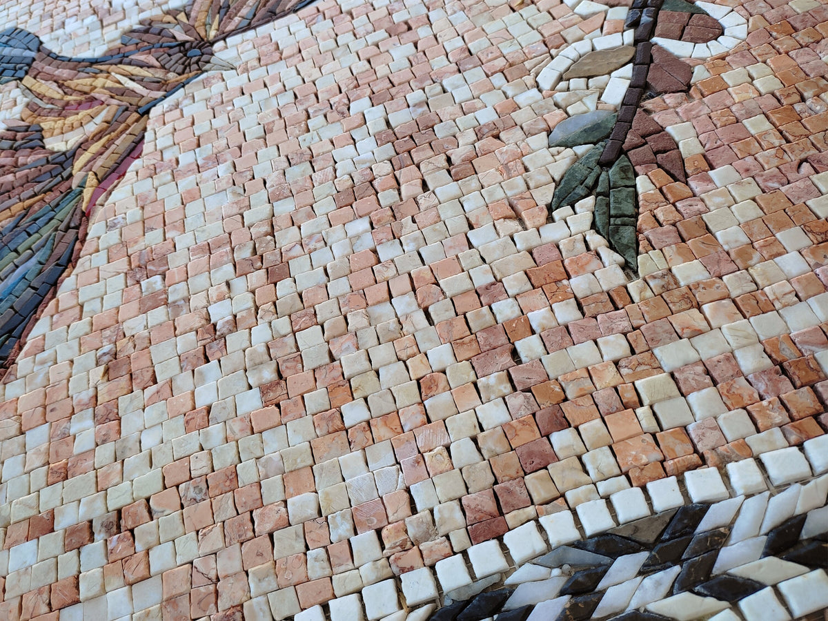 Handmade Bird Mosaic Backsplash: Marble & Stone Wall Art (40" x 30")