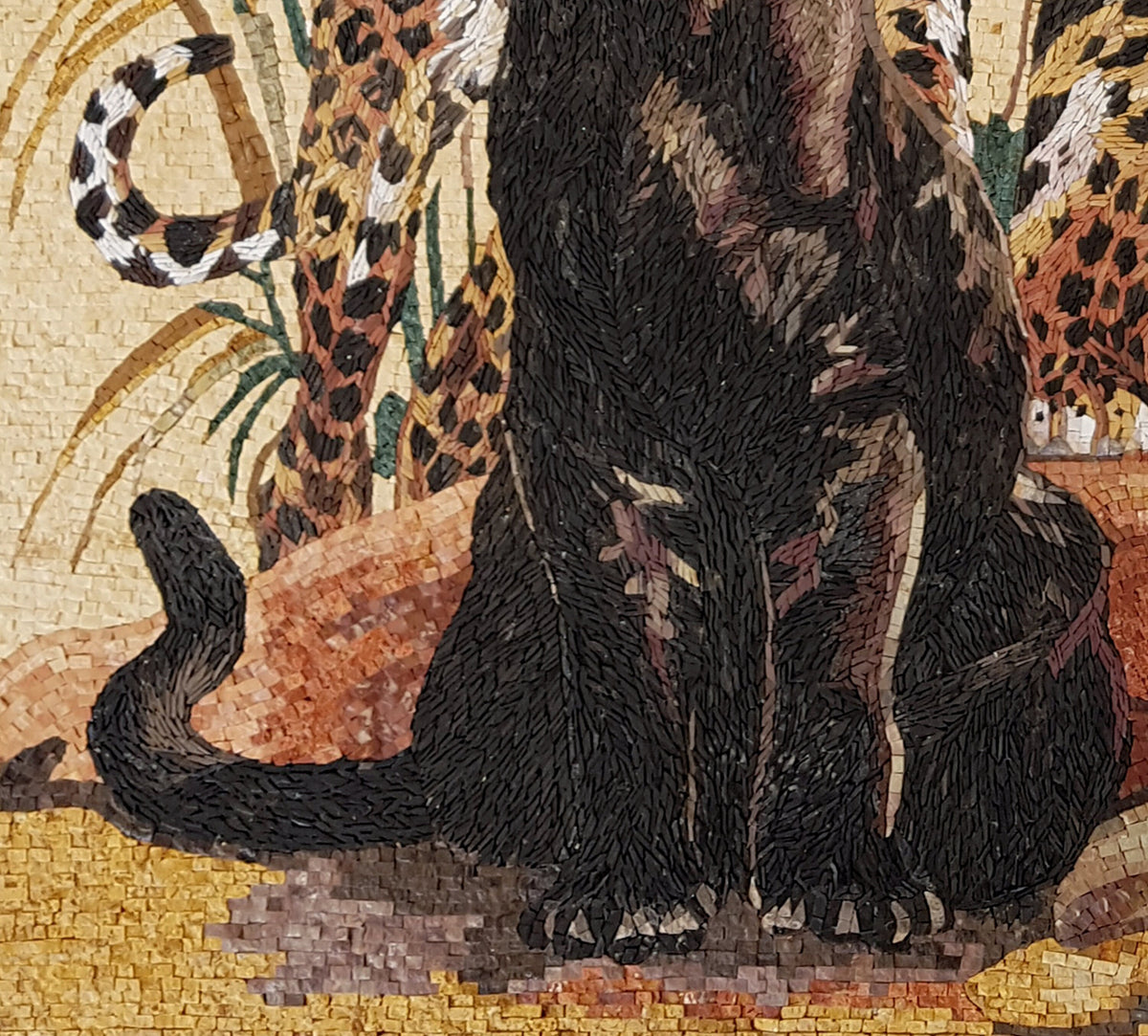 Handmade Panther and Jaguar Marble Mosaic Tile Art (48" x 36")
