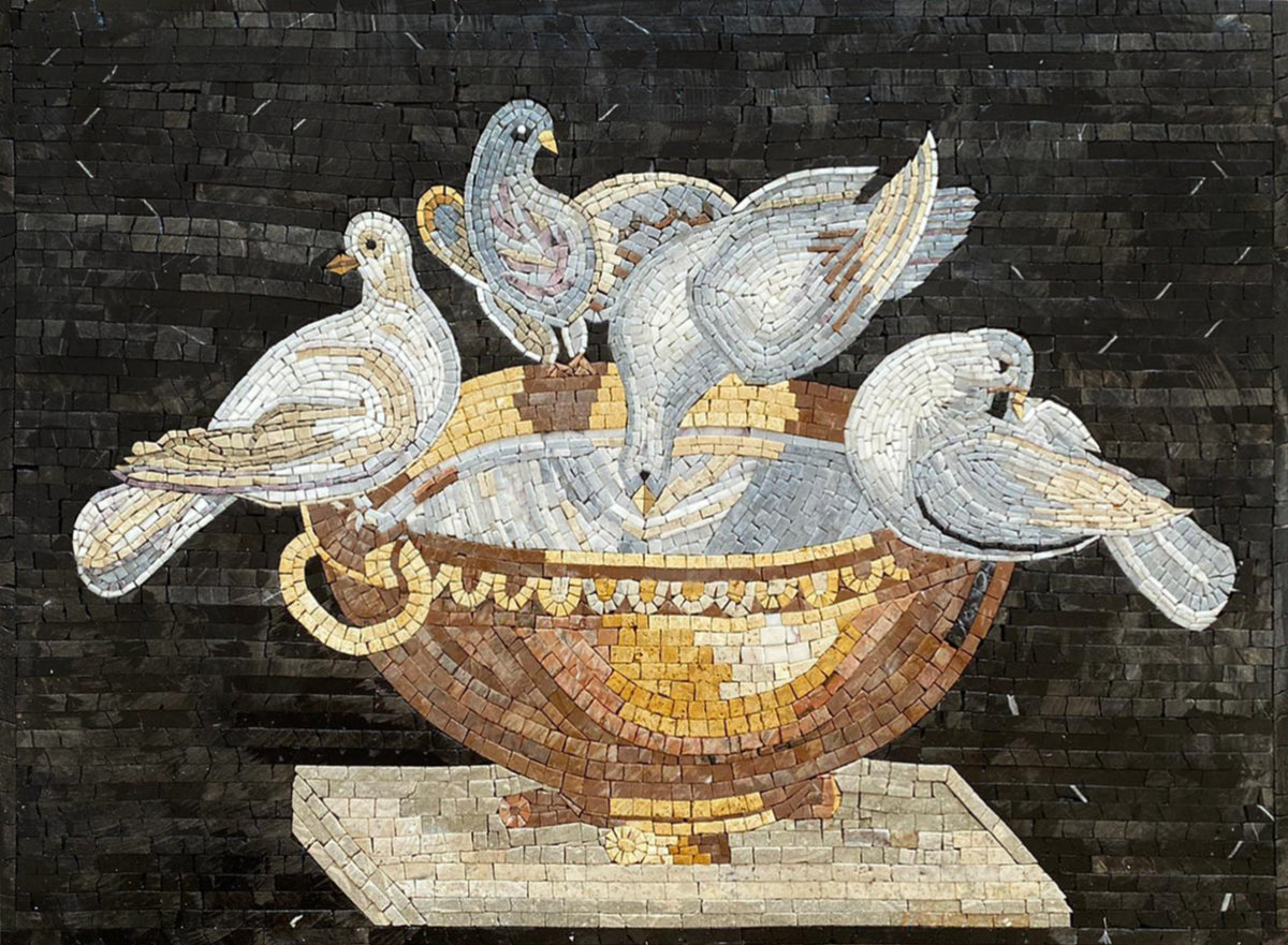 Handmade Dove Mosaic Tile Mural: Marble Wall Art (38" x 28")