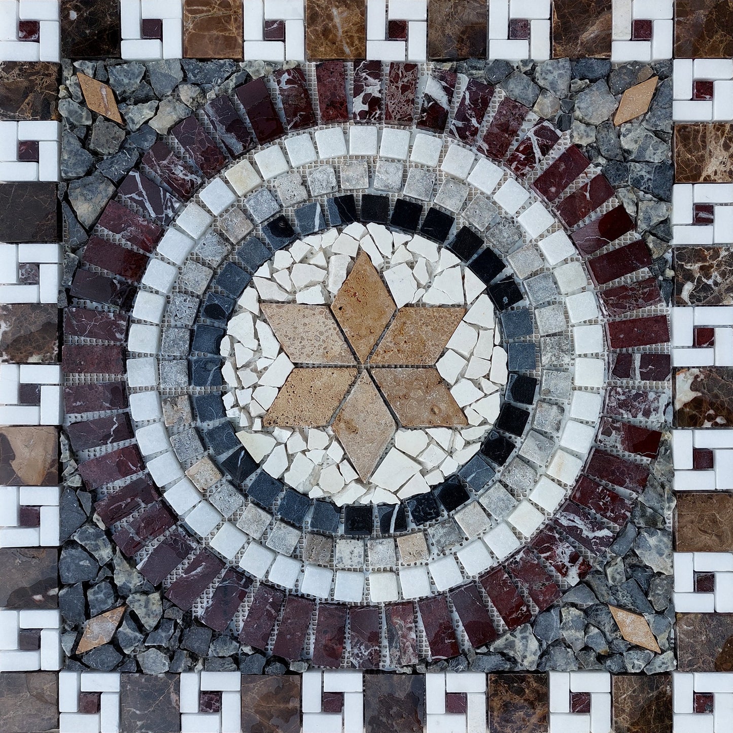 Handmade Natural Stone Mosaic: Medallion Art Tile, 24"x24"