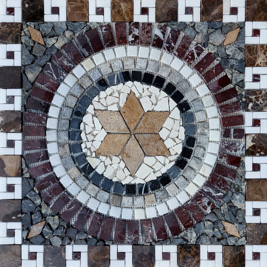 Handmade Natural Stone Mosaic: Medallion Art Tile, 24"x24"