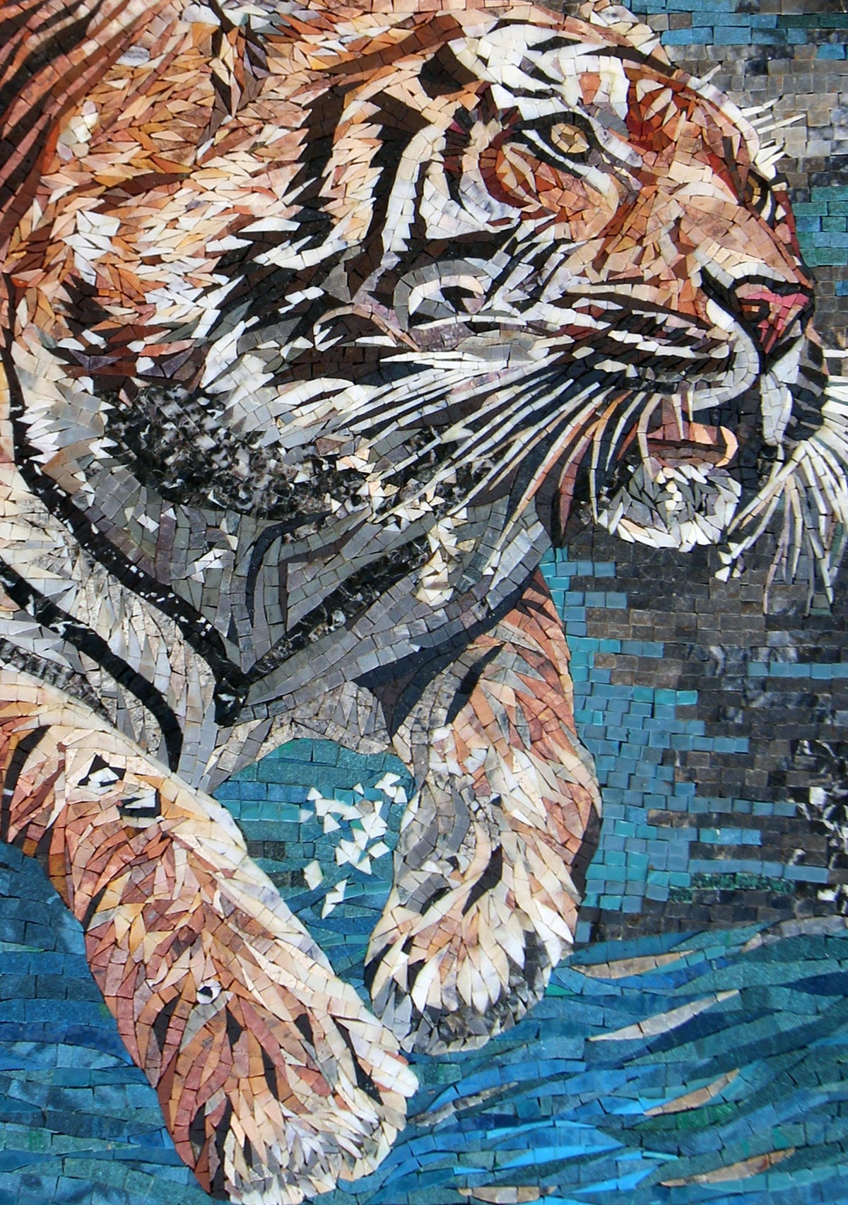 40"x28" Tiger Swimming Mosaic Wall Art, Wildlife Home Decor, Majestic Animal Design, Customization available
