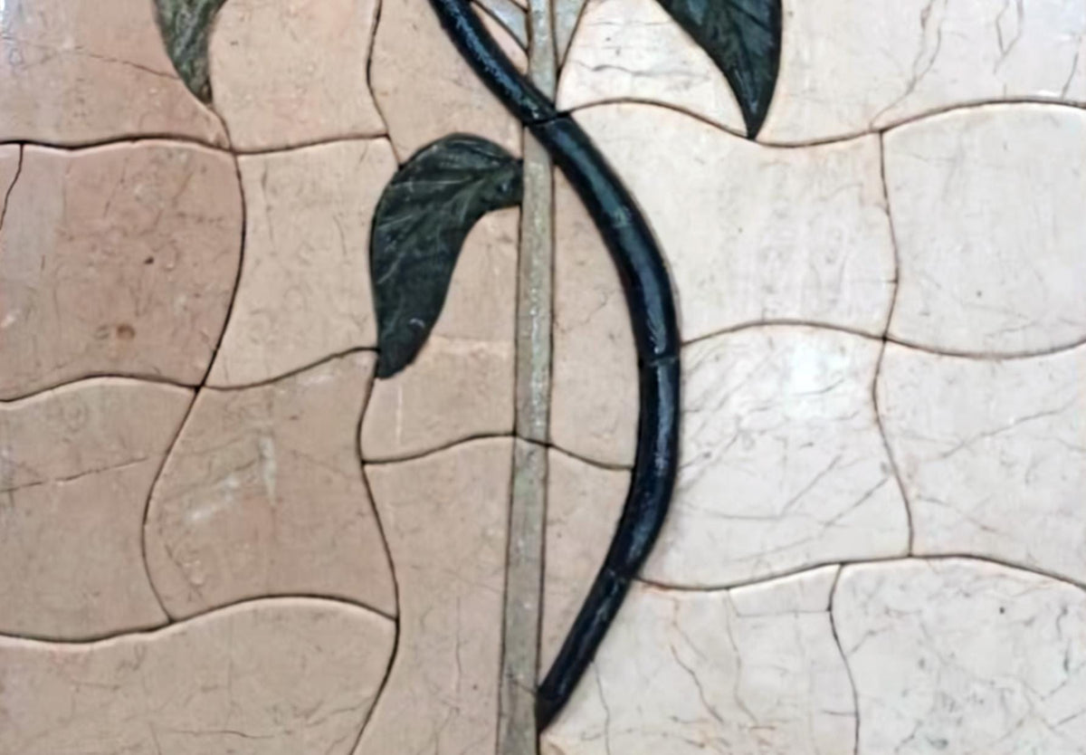 Handmade Basmala Calligraphy Marble Mosaic Tile Art: Red Rose Islamic Decor
