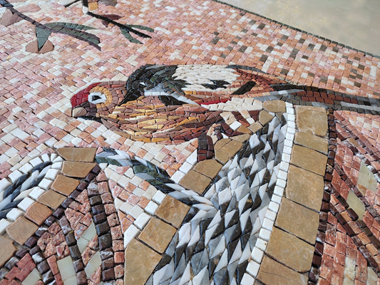 Handmade Bird Mosaic Backsplash: Marble & Stone Wall Art (40" x 30")