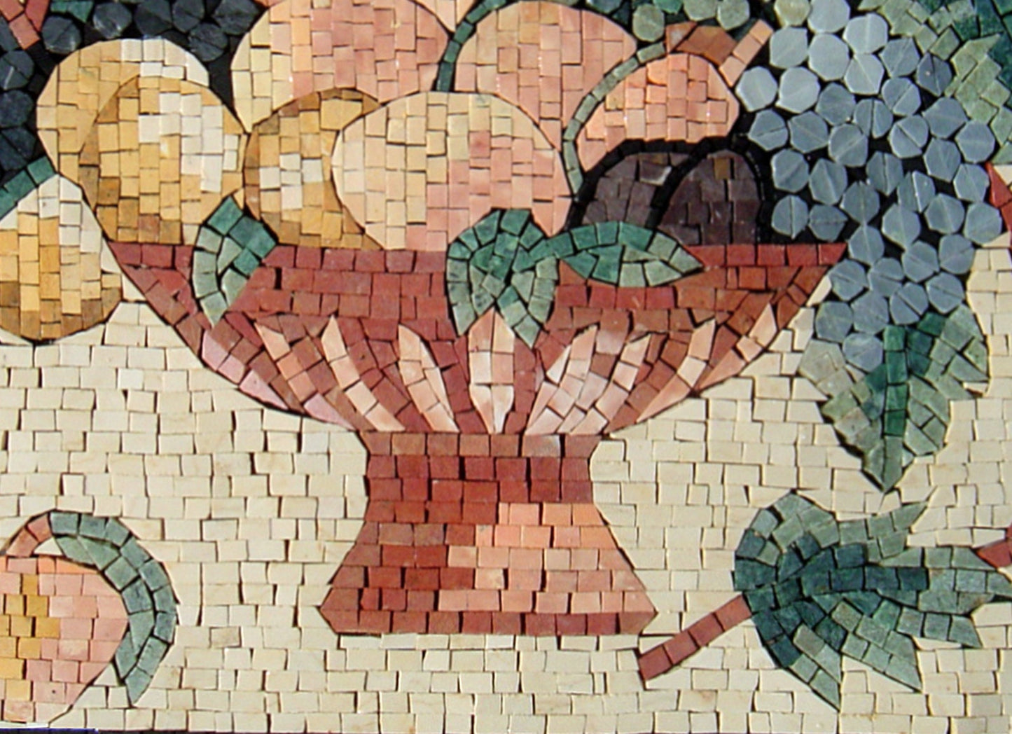 Handmade Marble Mosaic Art: Fruit Basket Still Life, Kitchen Backsplash