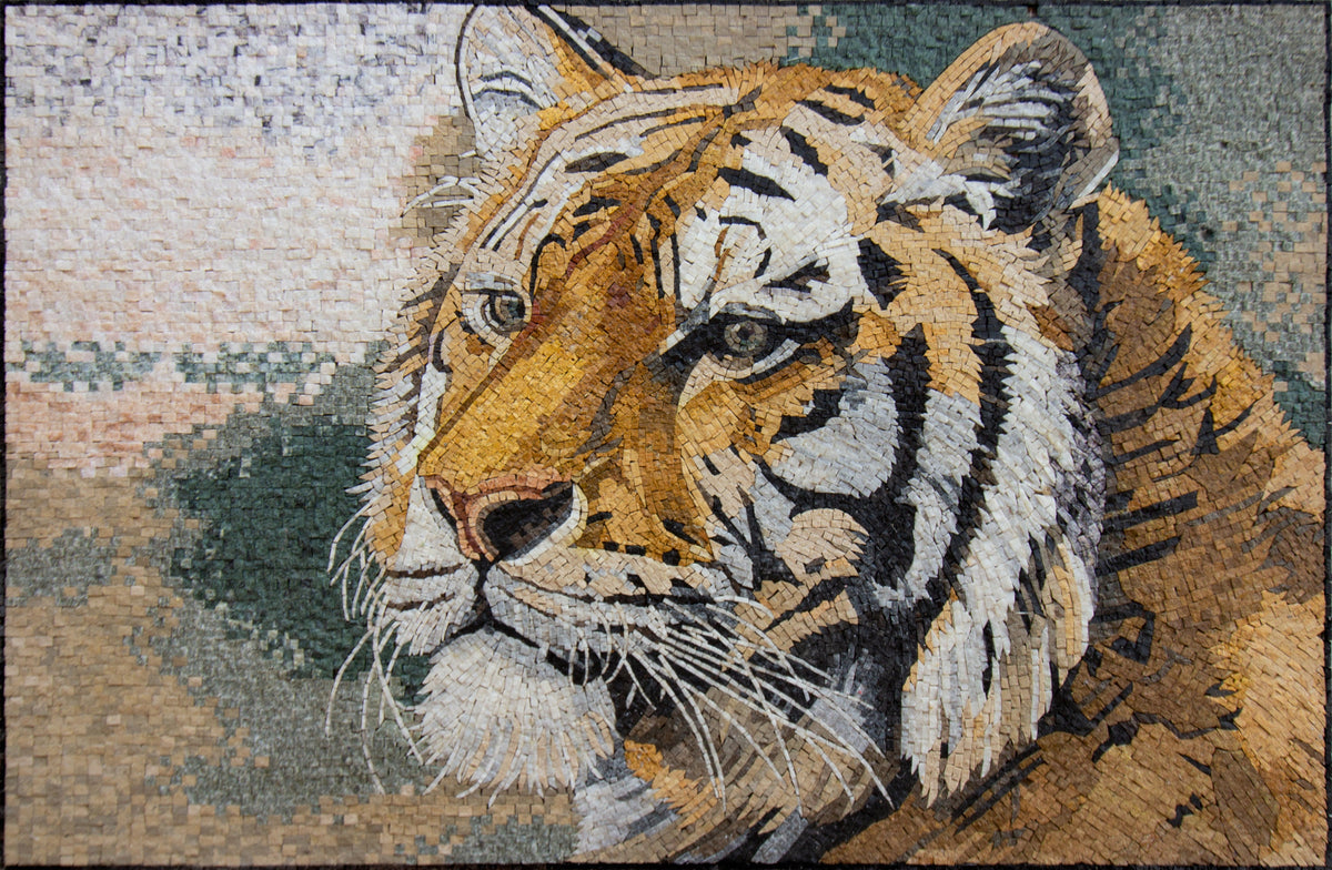 Handmade Tiger Mosaic Tile Art: Wild Animal Wall Decor