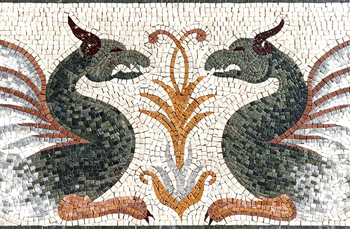 Dragon Mosaic Tile Art: Handmade Medieval Decor (48" x 20")
