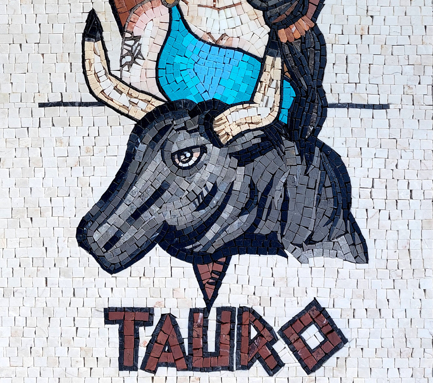 Handmade Taurus Zodiac Mosaic Tile: Red Eyes Girl Art (30x20)