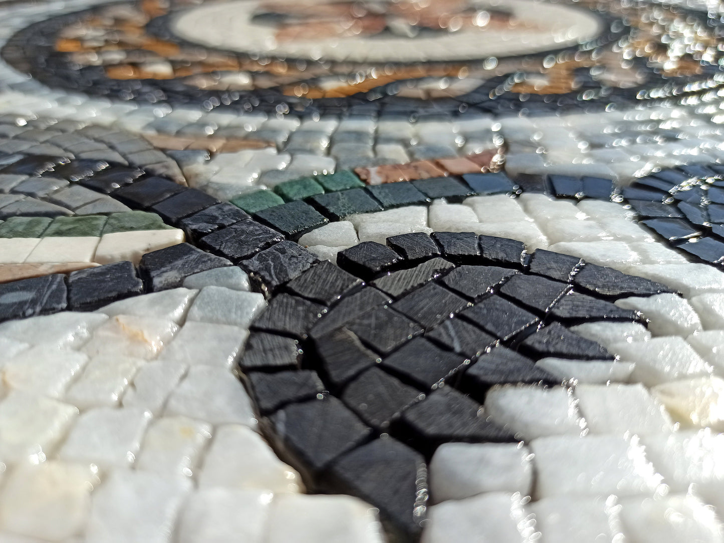 Oceanic Harmony - 32" Handmade Dolphins Pattern Mosaic Medallion Art Tile Décor - Customization available