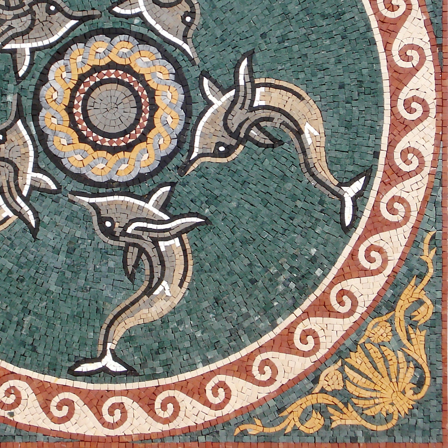 AN199 Dolphins Circle Pattern Marble Mosaic Art Tile