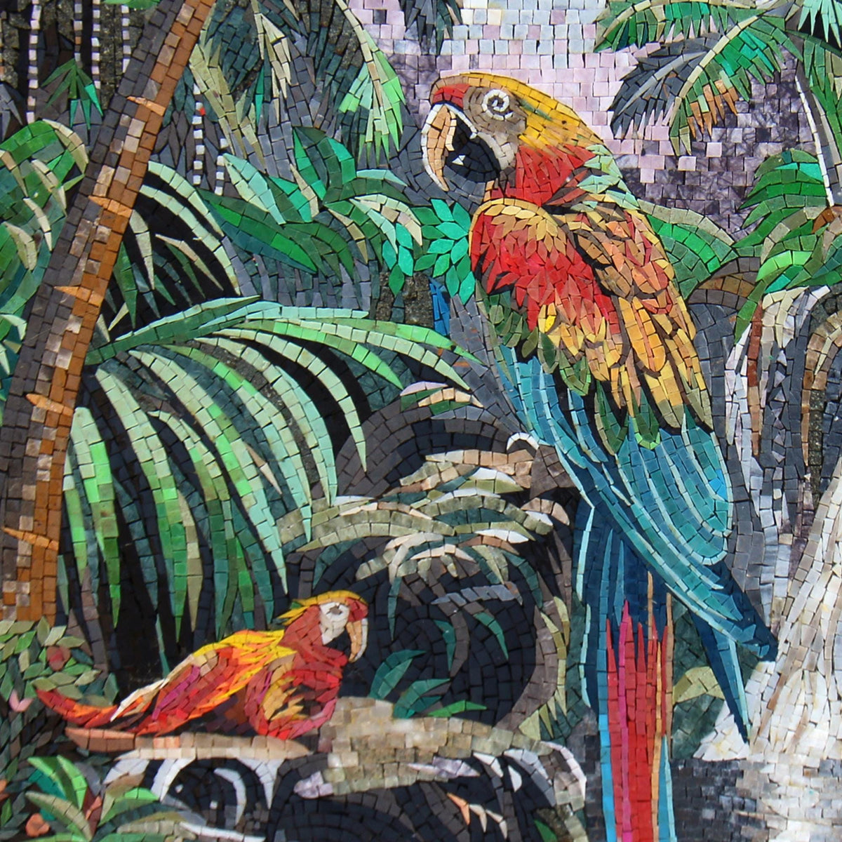 32" Parrot Mosaic Medallion – Tropical Bird Design, Nature-Inspired Home Decor, customization available