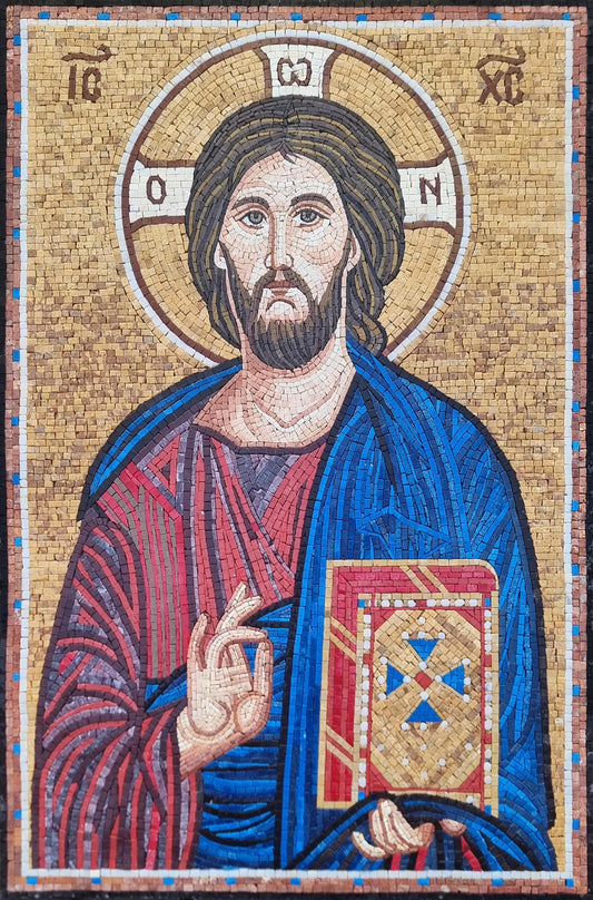 34"x24" Jesus Christ Mosaic Wall Art – Religious Christian Home Decor, Sacred Icon Design, Customization Available