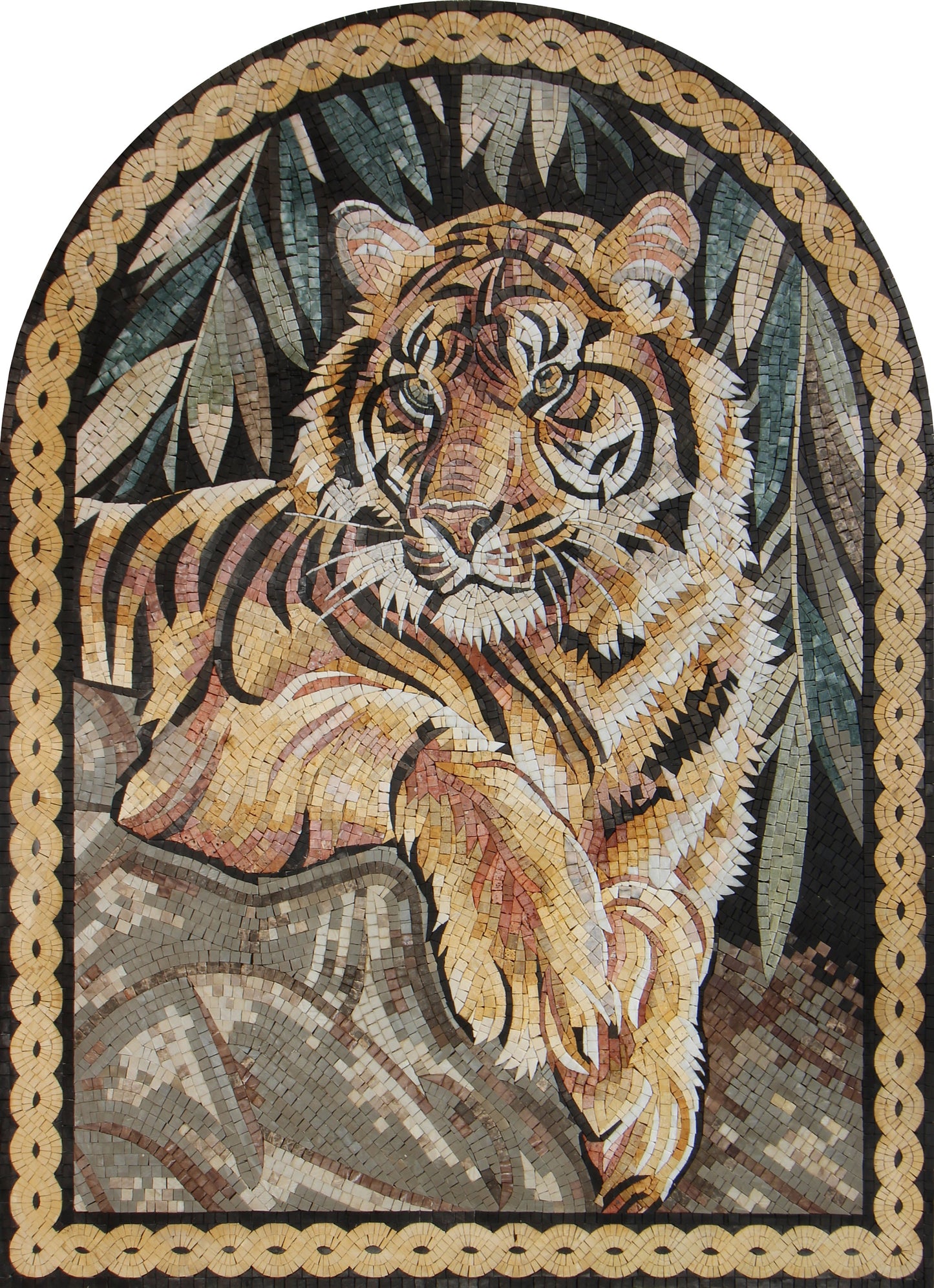 Handmade Bengal Tiger Mosaic Tile Art: Jungle Wall Decor (48" x 36")