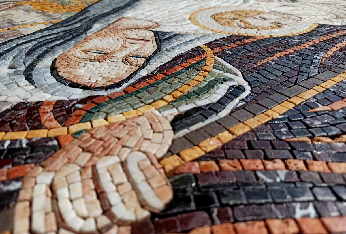 52"x60" Nativity Mosaic – Angels Visiting Baby Jesus, Mary & Joseph, Customization Available