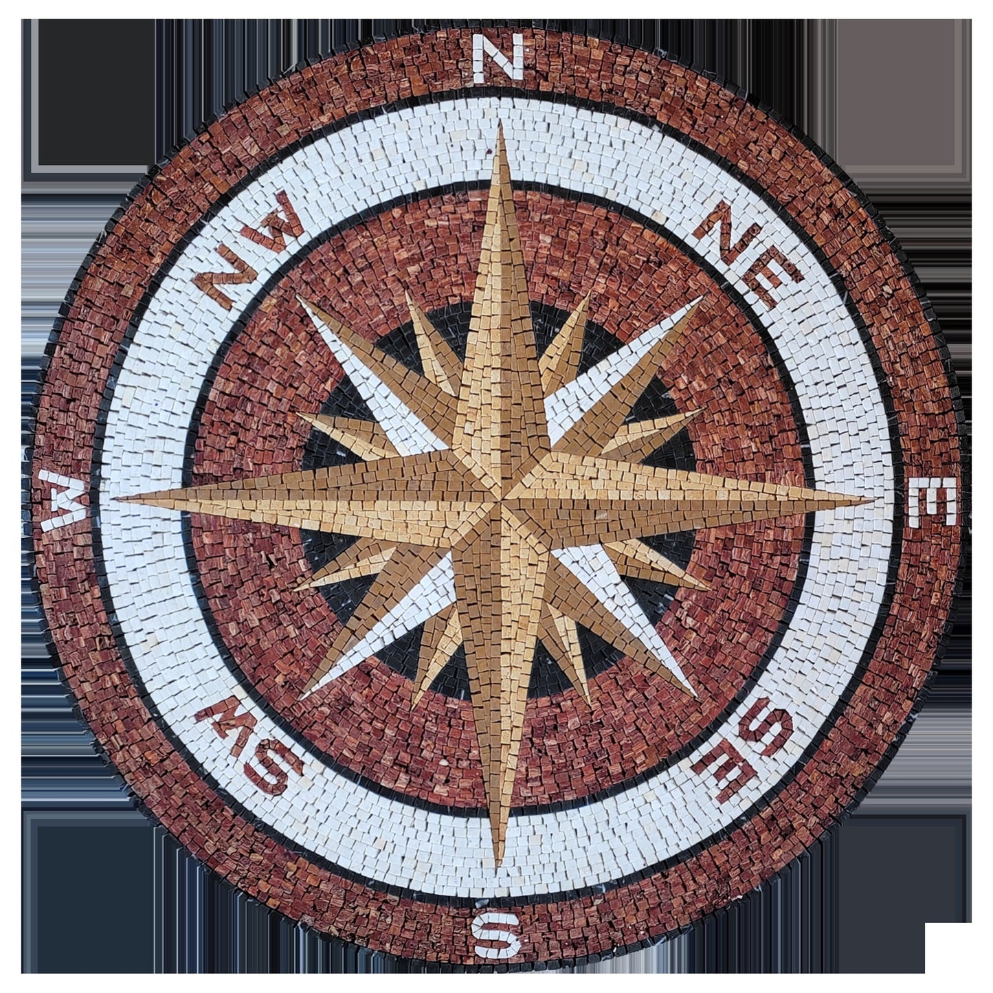 Nautical Elegance: Handmade Compass Rose Backsplash Marble Mosaic Medallion Art Tiles - Customization available