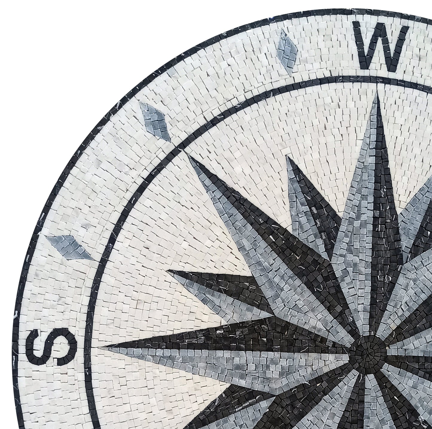 Handmade Compass Rose Marble Mosaic Tile Medallion (32" Diameter)