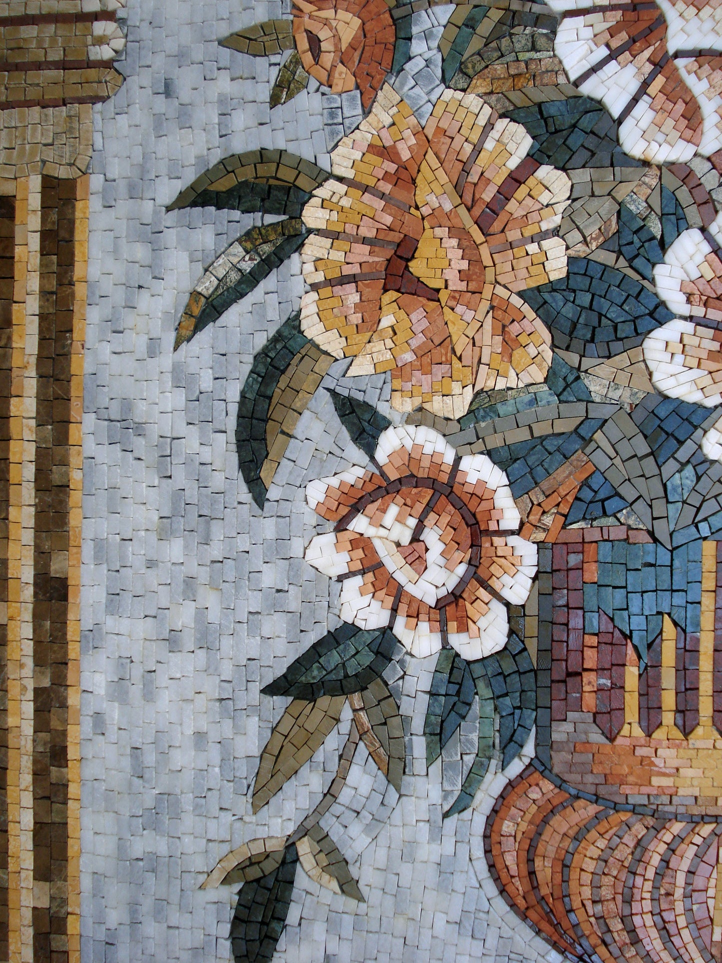 Handmade Rose Mosaic Wall Art: Natural Stone Floral Decor