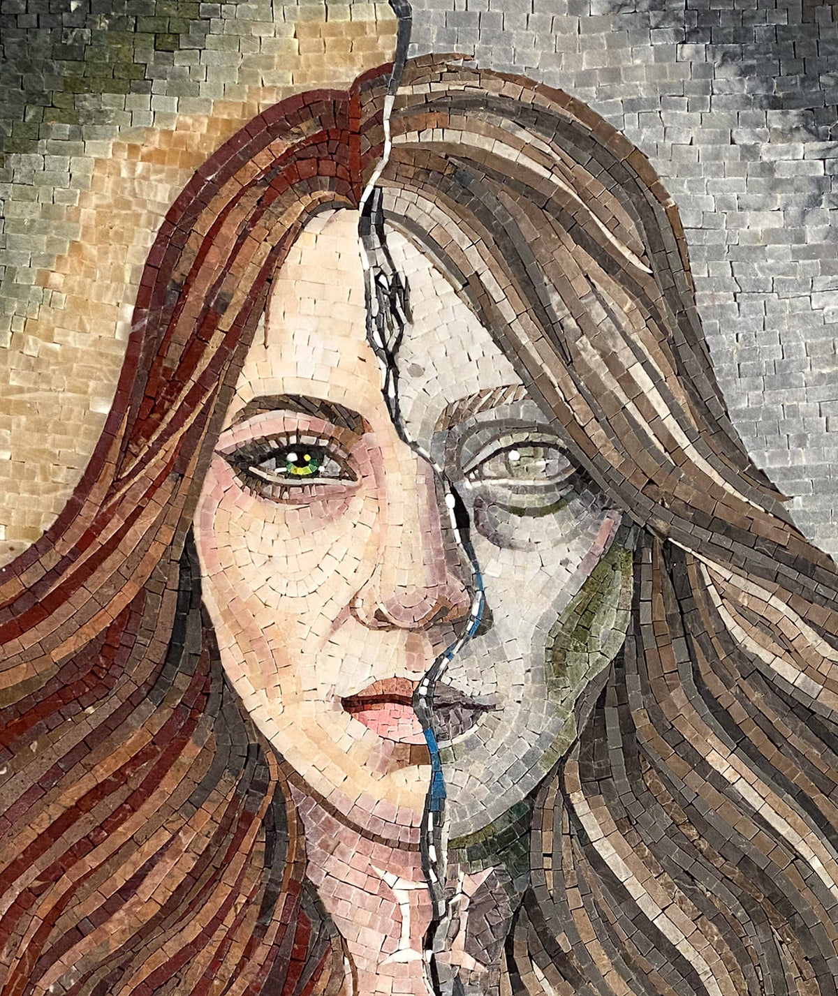 Gemini Zodiac Mosaic Tile Art: Handmade Marble Stone Portrait