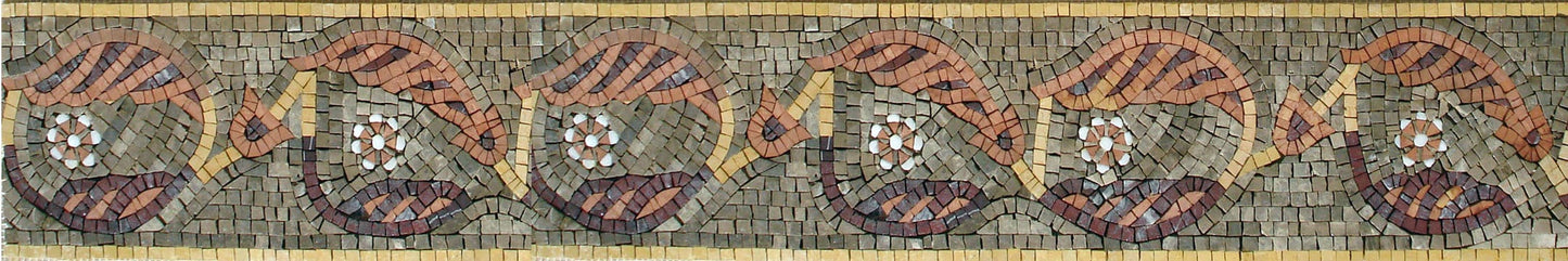 Botanical Marble Mosaic Border: Floral Leaves, 8" x 40"