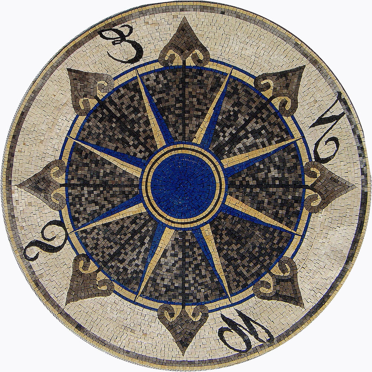 Elegant Nautical Charm - 36" Handmade Compass Rose Marble Mosaic Medallion Flooring Tiles - Customization available