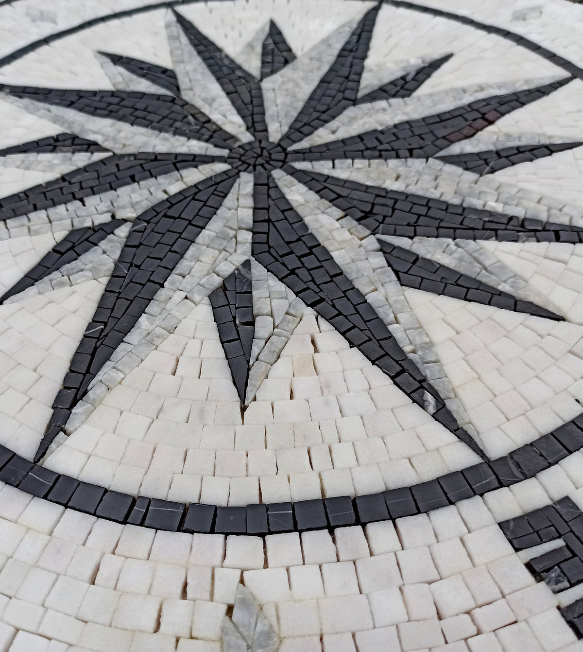 Handmade Compass Rose Mosaic Tile: Nautical Marble Medallion (32" Diameter)