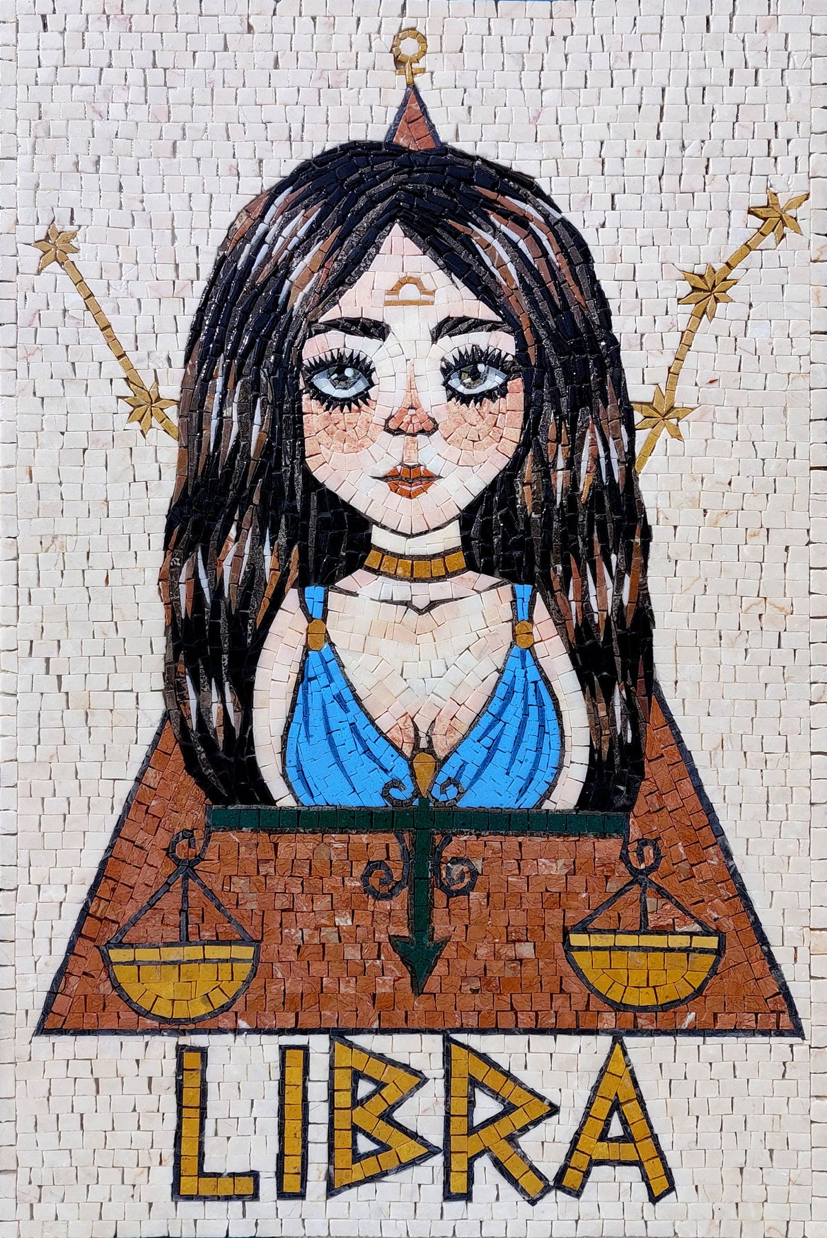 Libra Zodiac Mosaic Tile Art: Handmade Marble Wall Decor