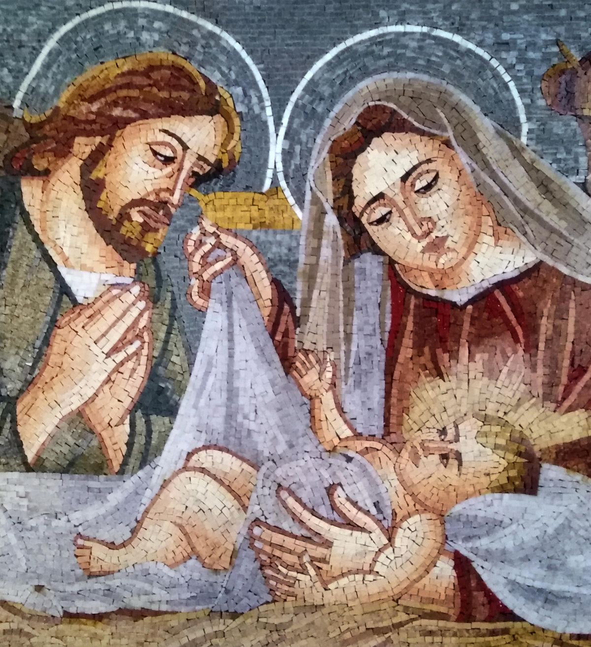 Handmade Holy Family Marble Mosaic: Christian Religious Decor 48"x36"