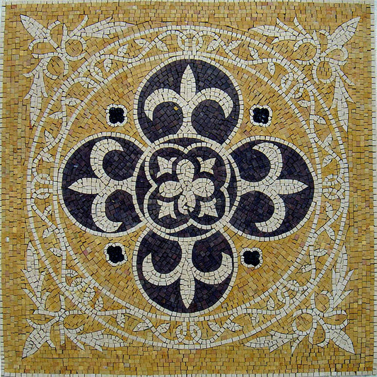 Geometric Floral Marble Mosaic Tile - 36" Inlay Art