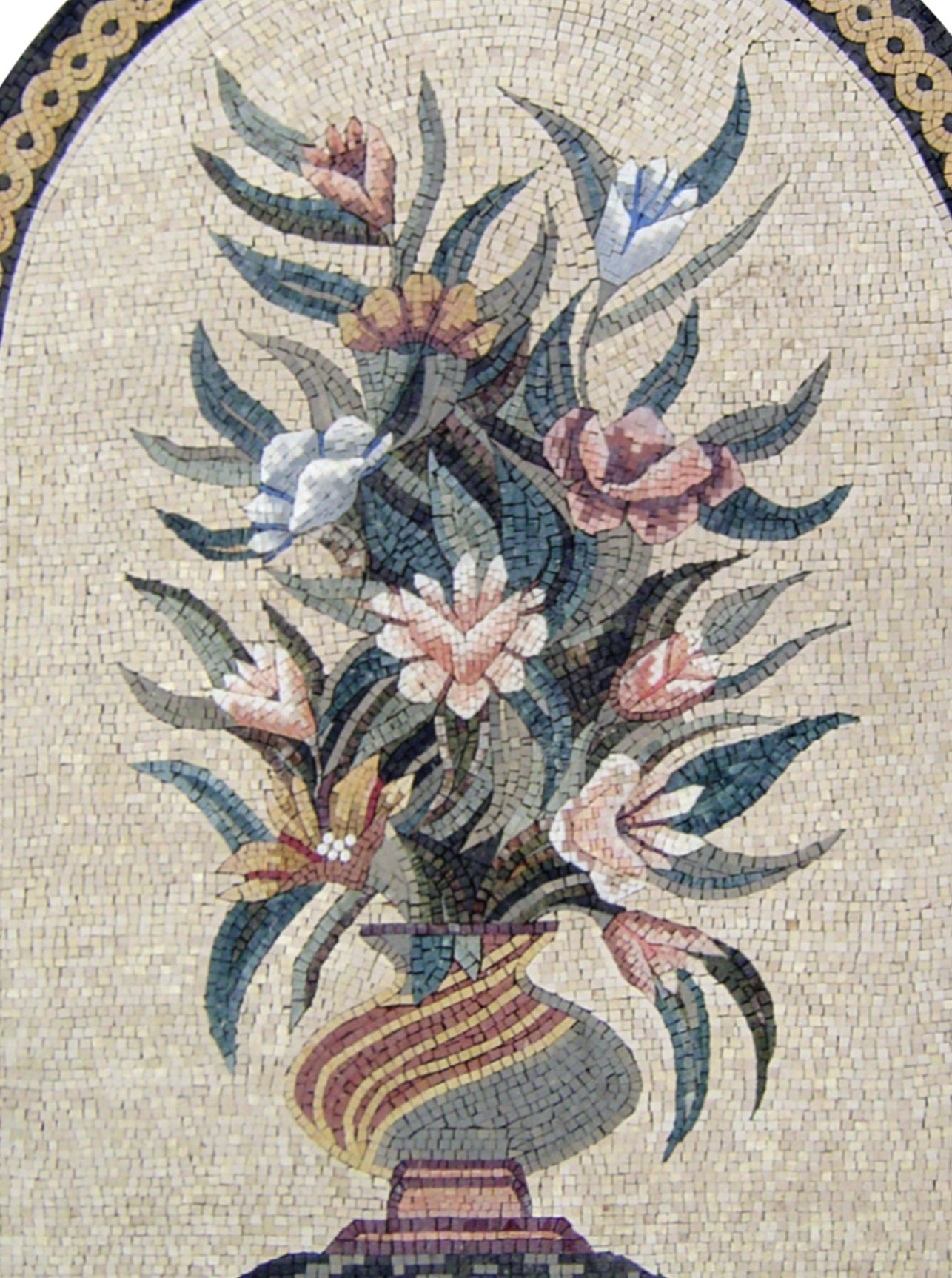 Handmade Marble Mosaic Art: Floral Bouquet in Vase