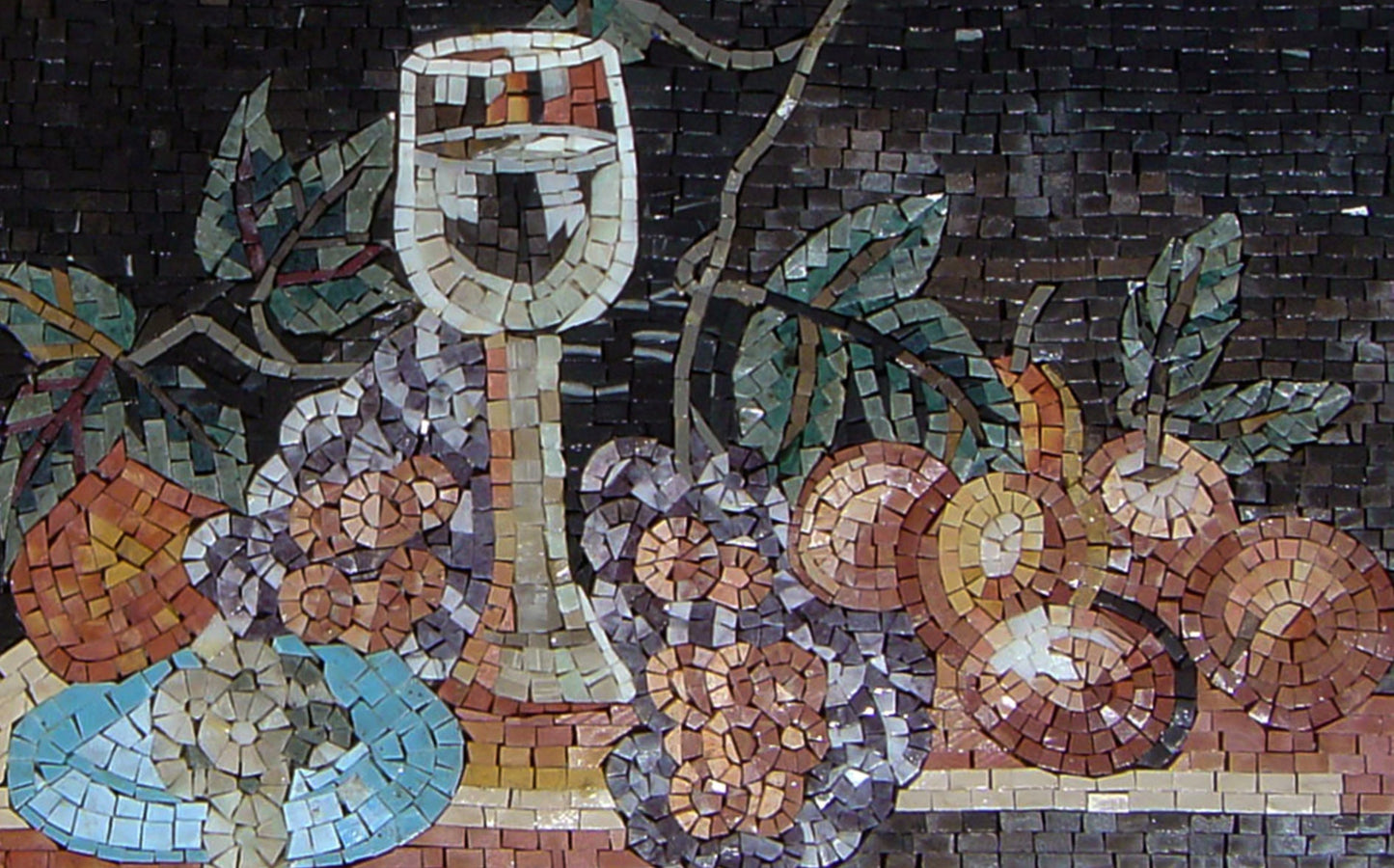 Handmade Still Life Mosaic Tile: Champagne & Fruit Backsplash (30” x 22”)